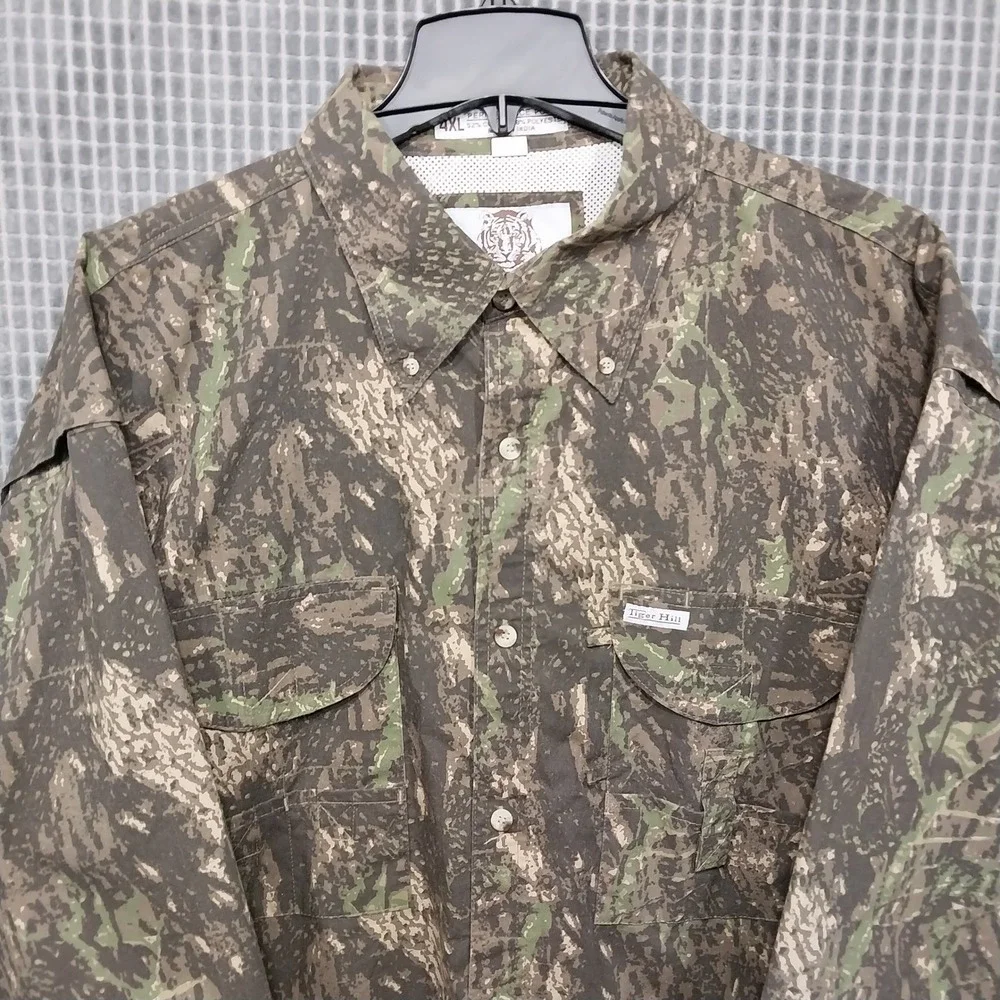 Tiger Hill Fishing Shirt Mens Camo Performance Poplin 4XL Tall Camouflage